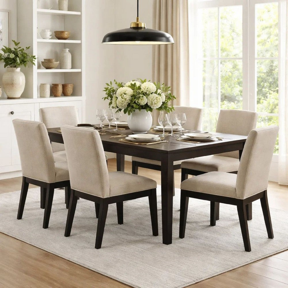 Dining Chair Set of 2 | 19" | Padded Backrest | Beige Upholstery