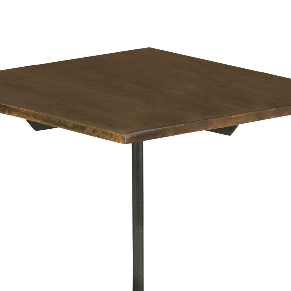 20 Inch Modern Square Accent Table Gray Metal Tripod Base Dark Brown Wood BM296071