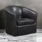 30 Inch Swivel Accent Chair, Barrel Back, Sloped Arms, Brown Faux Leather By Casagear Home