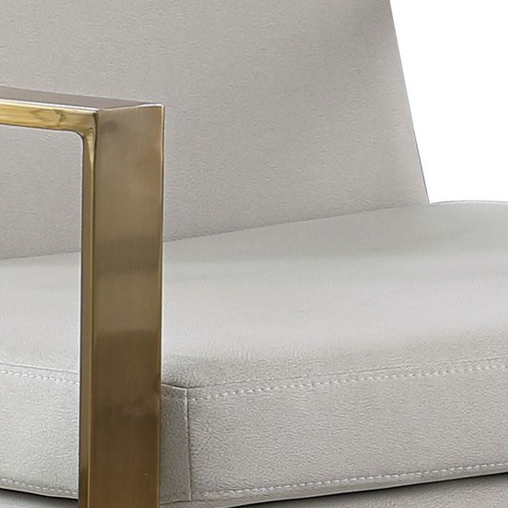 29 Inch Modern Accent Armchair Bronze Arms and Base Cream Faux Leather BM296077