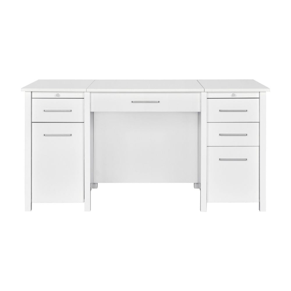 Wim 60 Inch Lift Top Office Desk 4 Drawers 2 Pull Out Trays Glossy White BM296079