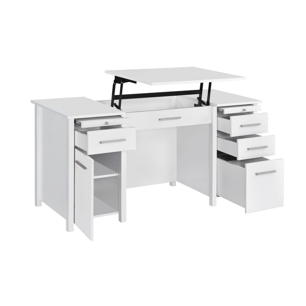 Wim 60 Inch Lift Top Office Desk 4 Drawers 2 Pull Out Trays Glossy White BM296079