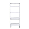 68 Inch Modern Bookcase 4 Glossy White Tray Shelves Chrome Steel Frame BM296083