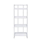 68 Inch Modern Bookcase 4 Glossy White Tray Shelves Chrome Steel Frame BM296083
