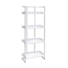 68 Inch Modern Bookcase, 4 Glossy White Tray Shelves, Chrome Steel Frame