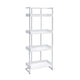 68 Inch Modern Bookcase, 4 Glossy White Tray Shelves, Chrome Steel Frame