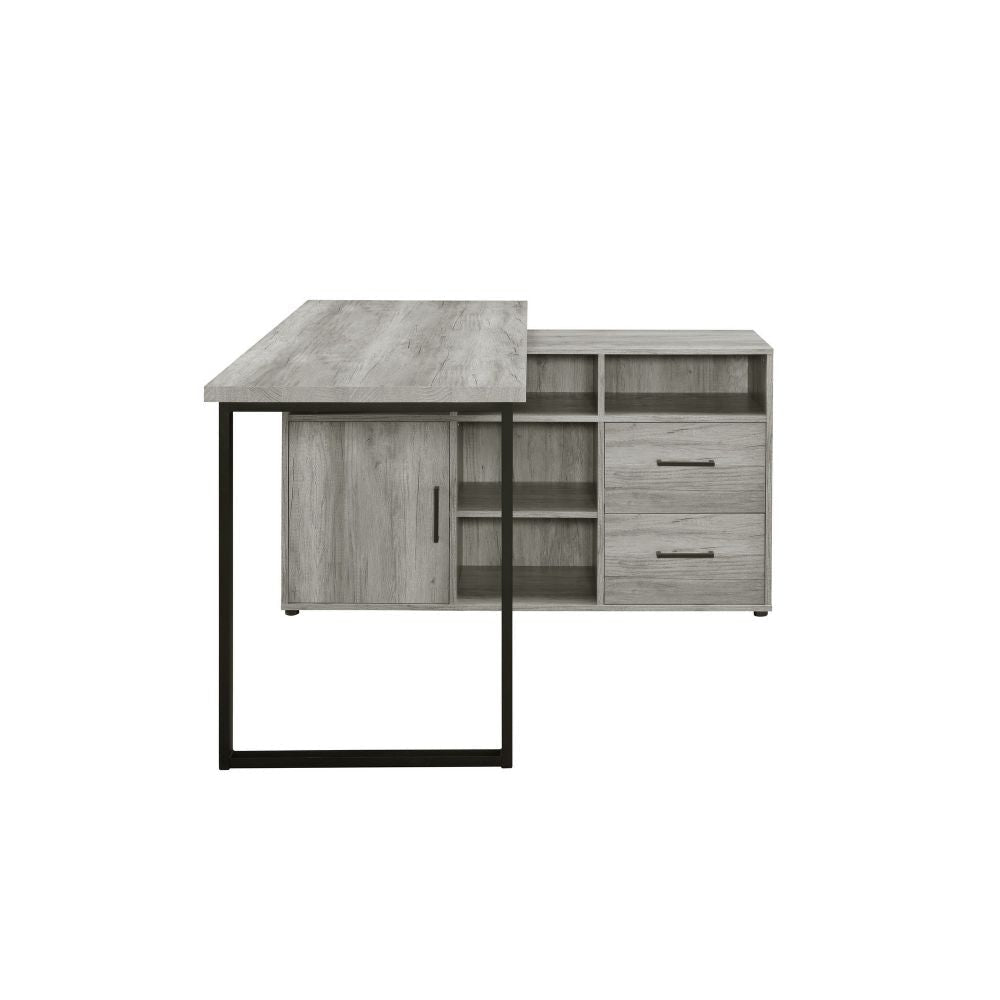 Luz 59 Inch L Shaped Office Desk 2 Drawers 5 Compartments Gray Driftwood BM296103