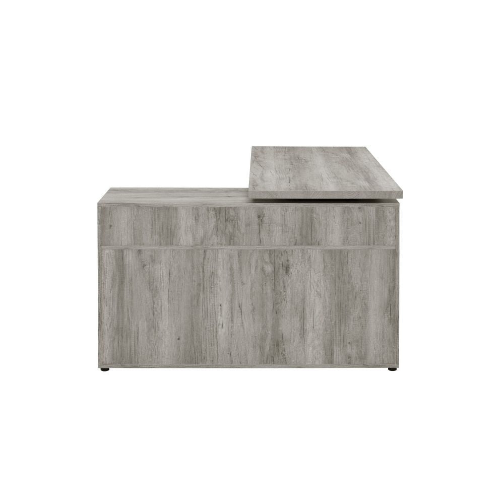 Luz 59 Inch L Shaped Office Desk 2 Drawers 5 Compartments Gray Driftwood BM296103