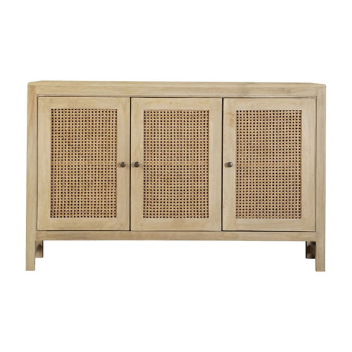Enk 51 Inch 3 Door Accent Sideboard Console Cabinet, Natural Cane Brown