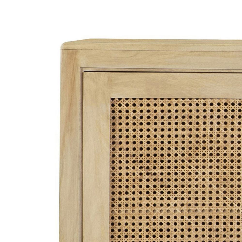 Enk 51 Inch 3 Door Accent Sideboard Console Cabinet Natural Cane Brown BM296123