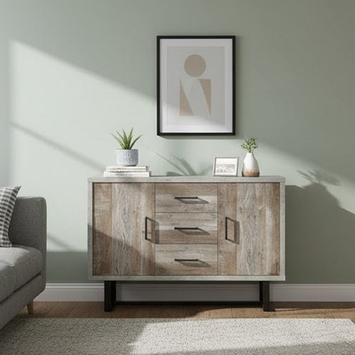 Sideboard Console Cabinet | 47" | 3 Drawers | Gray Faux Concrete