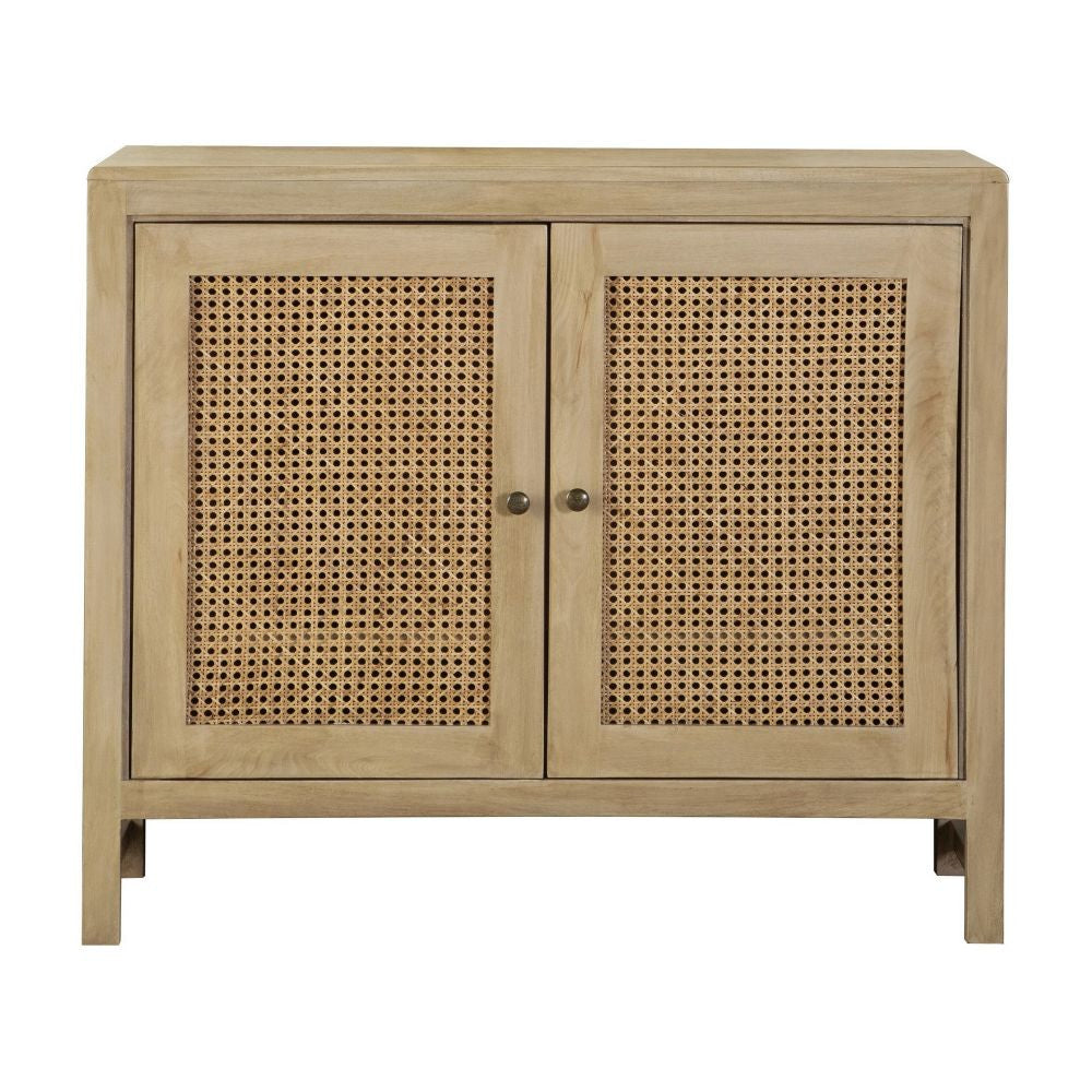 Enk 38 Inch 2 Door Accent Sideboard Console Cabinet, Natural Cane Brown