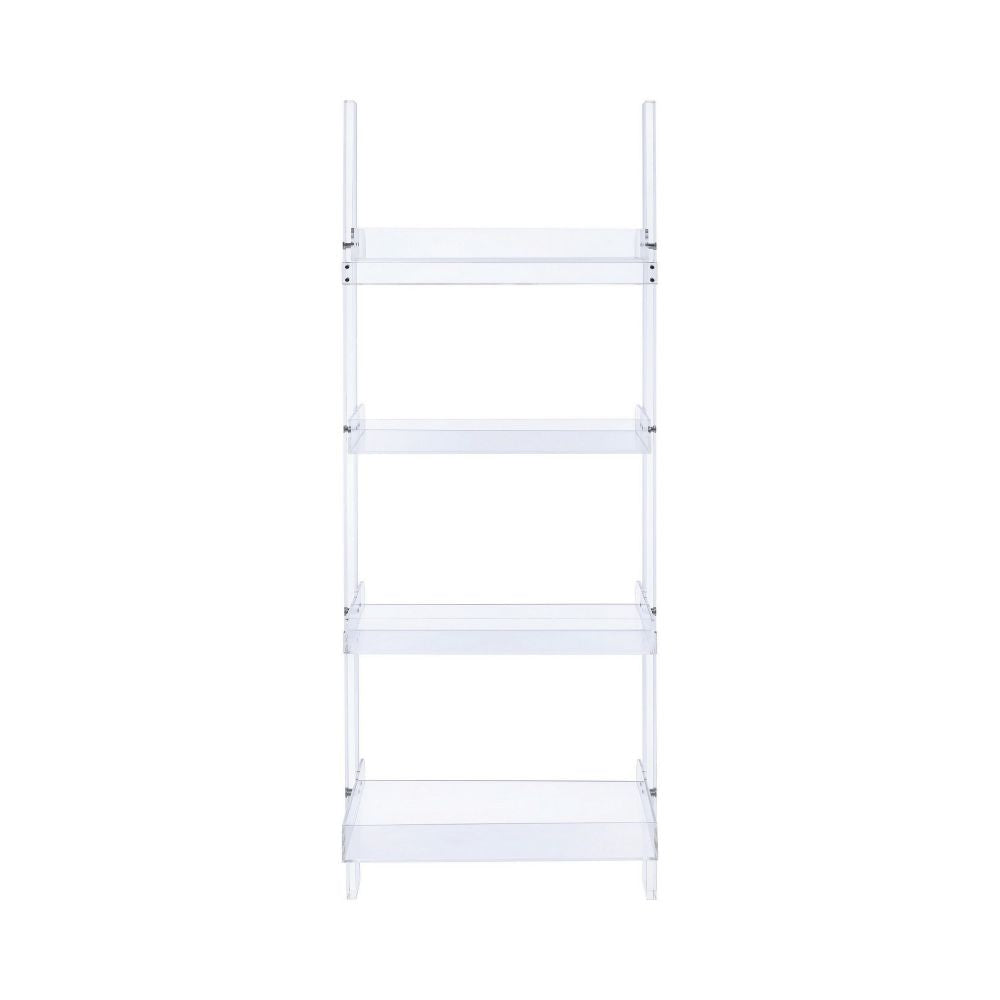 72 Inch Modern Ladder Bookcase 4 Shelves 3 Tray Edges Clear Acrylic BM296135