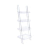 72 Inch Modern Ladder Bookcase, 4 Shelves, 3 Tray Edges, Clear Acrylic