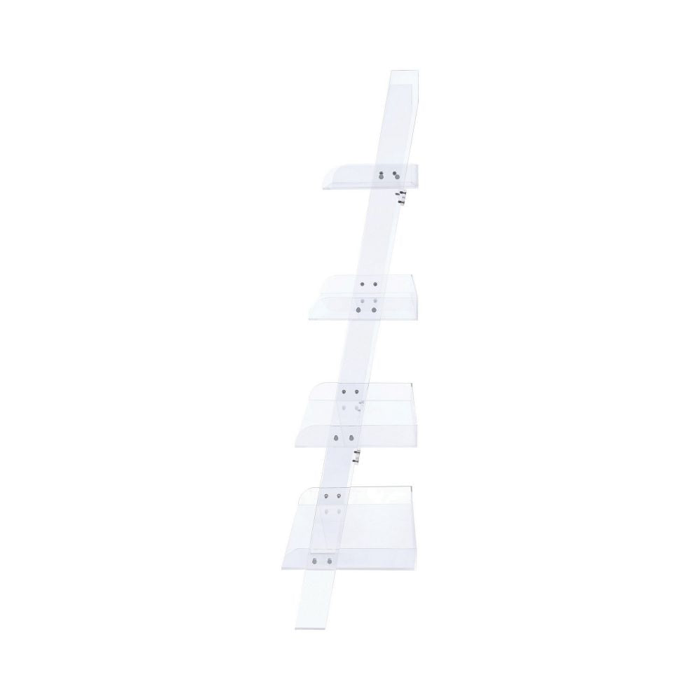 72 Inch Modern Ladder Bookcase 4 Shelves 3 Tray Edges Clear Acrylic BM296135