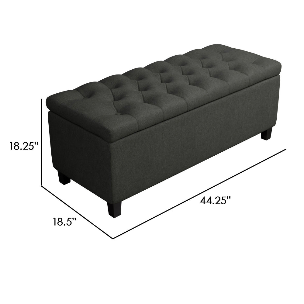 44 Inch Modern Lift Top Storage Bench, Button Tufted Seat, Charcoal Fabric By Casagear Home