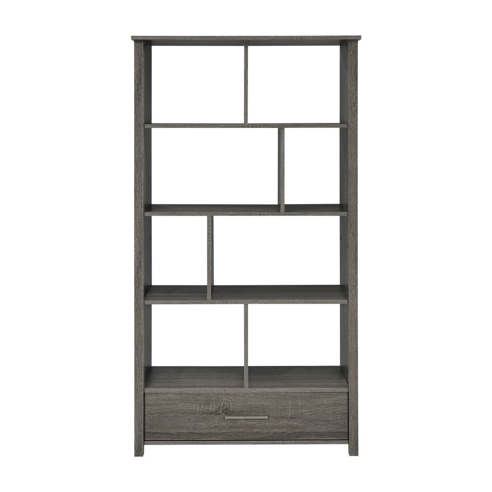 Wim 68 Inch Geometric Bookcase Etagere with 8 Shelves Weathered Gray BM296139