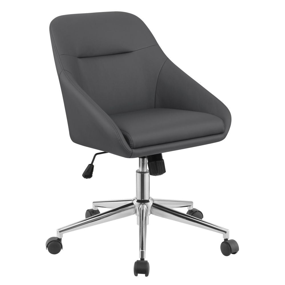 Gil 26 Inch Office Chair, Foam Filled Pintuck Seat, Gray Vegan Leather