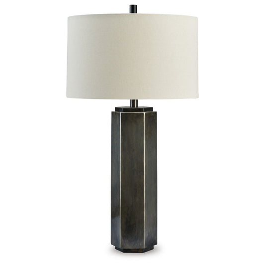 Table Lamp | 31" | Pewter Hex Base | Fabric Drum Shade