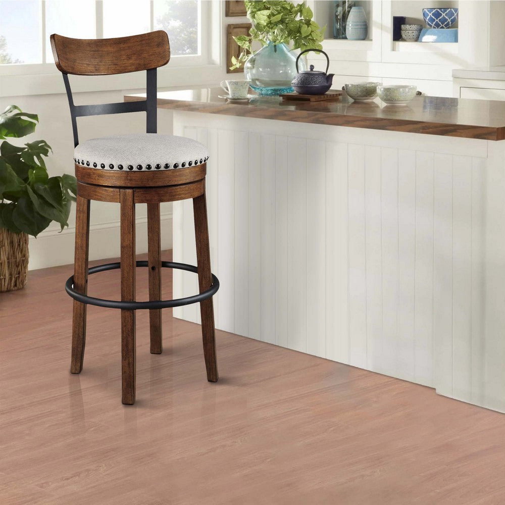 Zane Barstool | 30" | Swivel | Round Seat | Brown Wood Frame