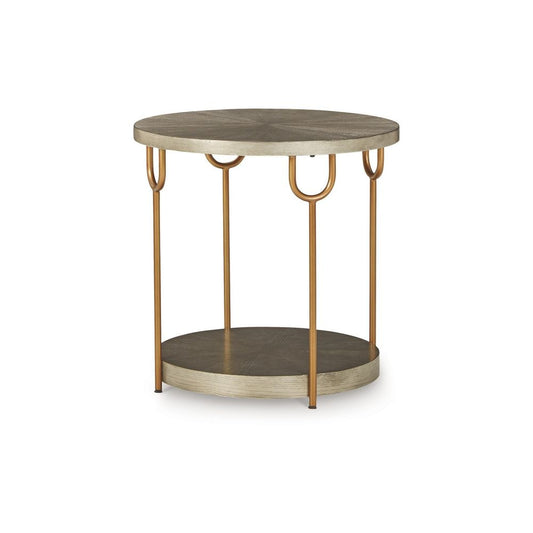 Side Table | 24" Round | Silver Wood Top | Gold Metal Legs