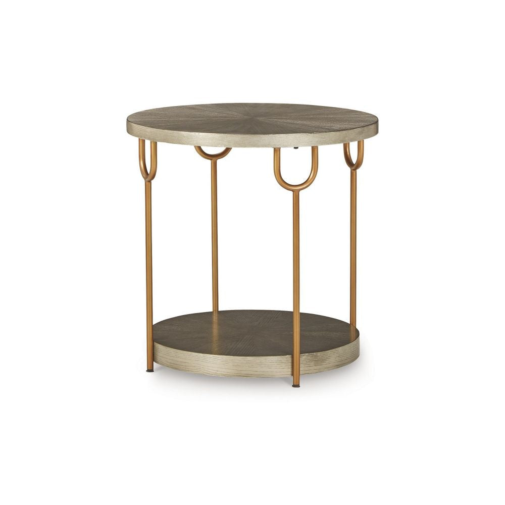 Side Table | 24" Round | Silver Wood Top | Gold Metal Legs