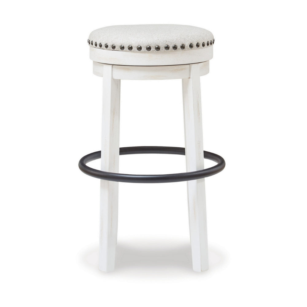 Zane 30 Inch Backless Swivel Barstool Round White Seat White Wood Frame By Casagear Home BM296553