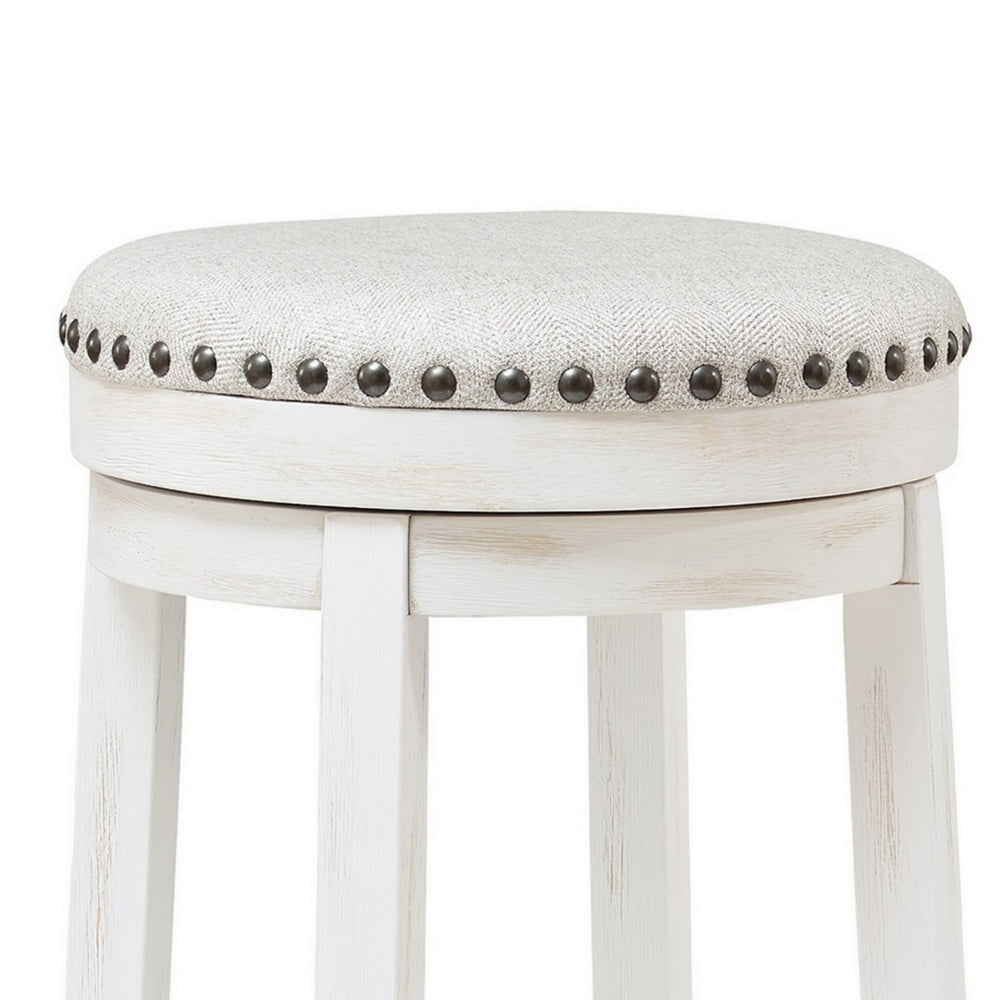 Zane 30 Inch Backless Swivel Barstool Round White Seat White Wood Frame By Casagear Home BM296553