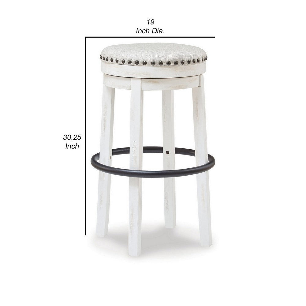 Zane 30 Inch Backless Swivel Barstool Round White Seat White Wood Frame By Casagear Home BM296553