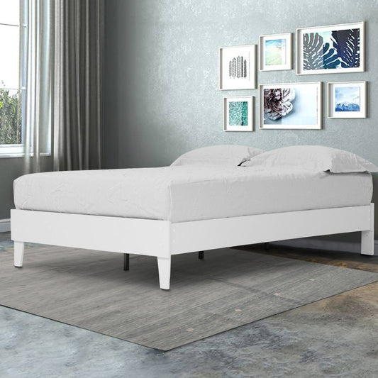 Lass Queen Size Bed, Platform Style, Modern Low Profile Frame, Clean White By Casagear Home