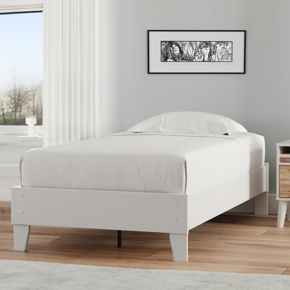 Asher Modern Twin Size Platform Bed, Minimalistic Crisp White Wood Base By Casagear Home