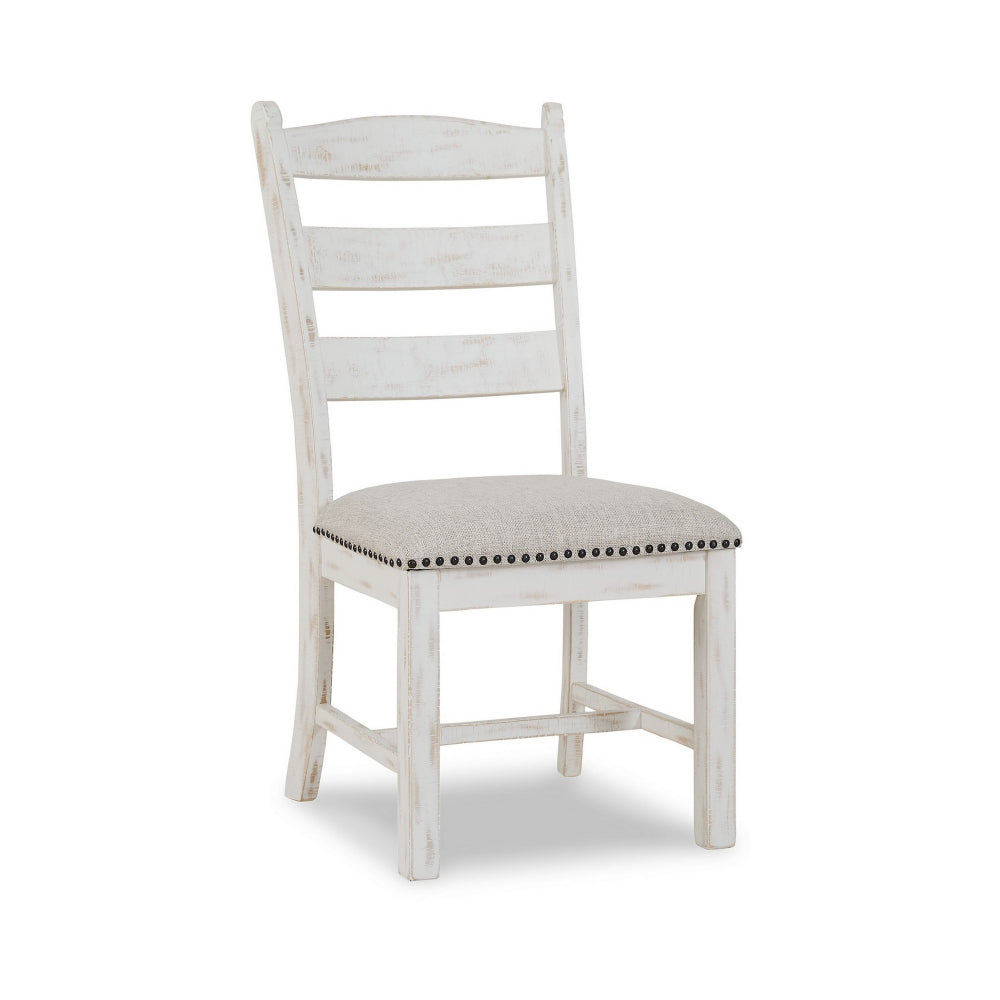 Zane 20 Inch Dining Chair Set of 2 Beige Polyester Seat Antique White By Casagear Home BM296601