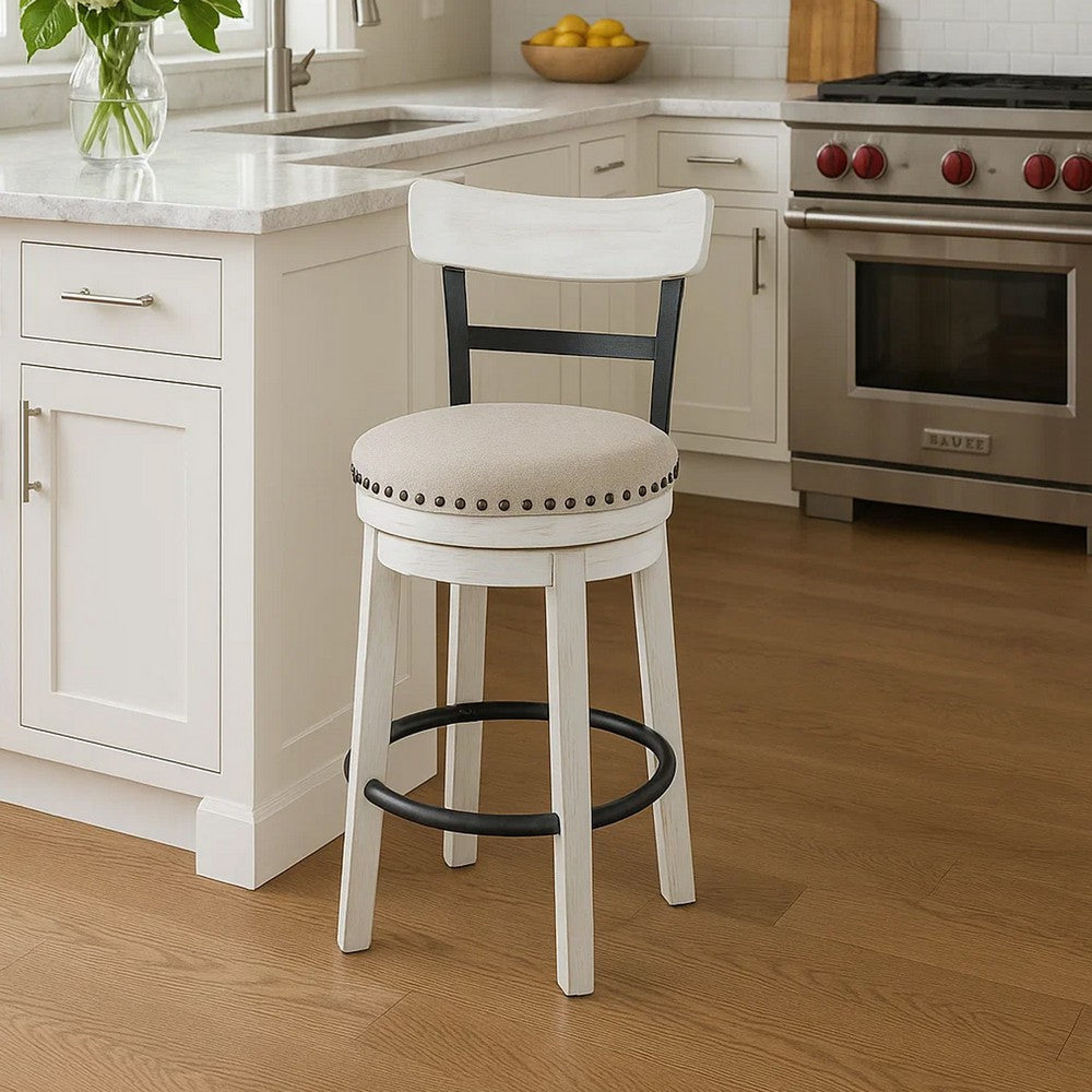 Ashley Zane Counter Stool 25’’ Swivel Round Seat White Wood Frame BM296616