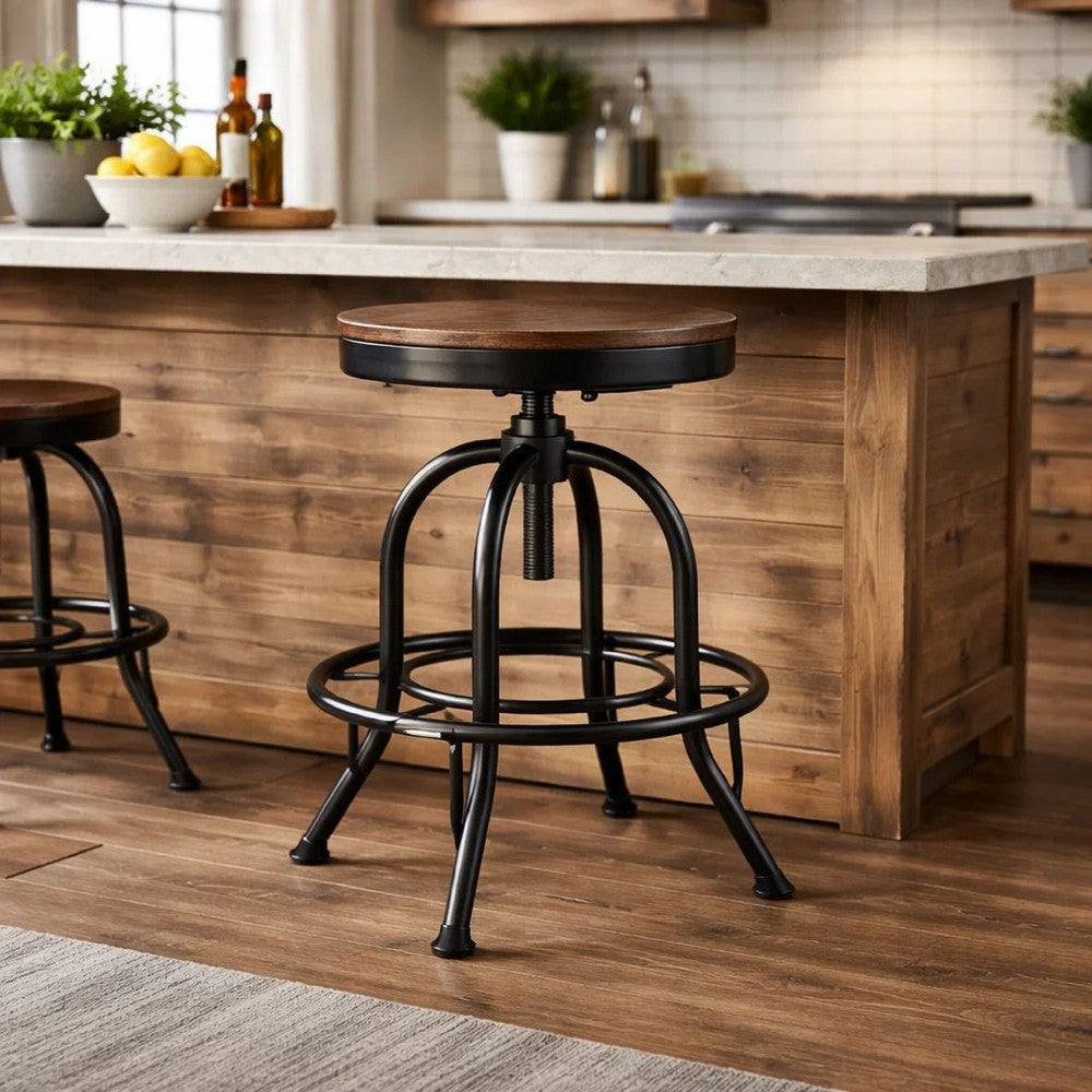 Zane Counter Stool Set of 2 | 24" | Adjustable Swivel | Black Base