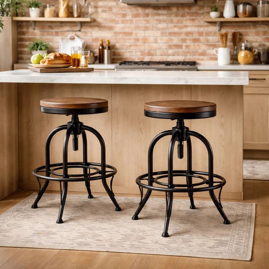 Zane Counter Stool Set of 2 | 24" | Adjustable Swivel | Black Base