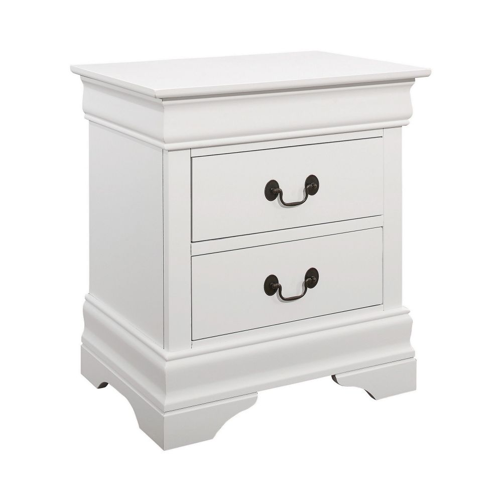 Nim 24 Inch 2 Drawer Nightstand, Classic Brass Bail Handles, White Wood By Casagear Home