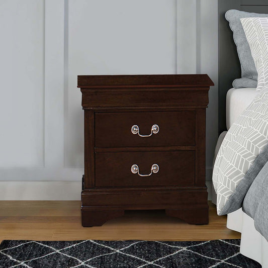 Nim 24 Inch 2 Drawer Nightstand, Classic Bail Handles, Cappuccino Brown By Casagear Home