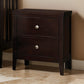 Con 26 Inch Modern 2 Drawer Nightstand, Silver Knobs, Cappuccino Brown By Casagear Home