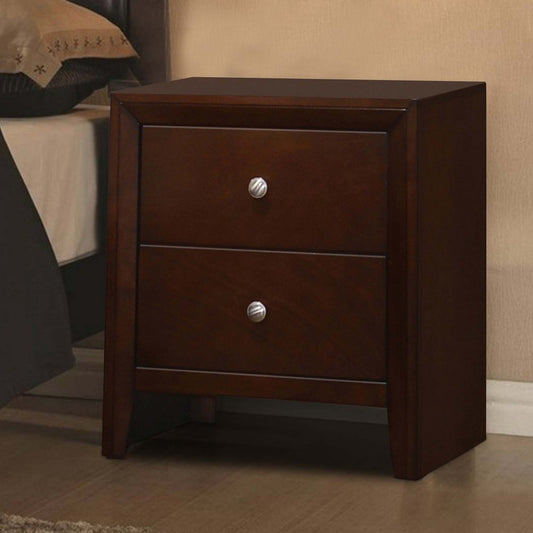 Edw 24 Inch Classic 2 Drawer Bedside Nightstand, Silver Knobs, Merlot Brown By Casagear Home