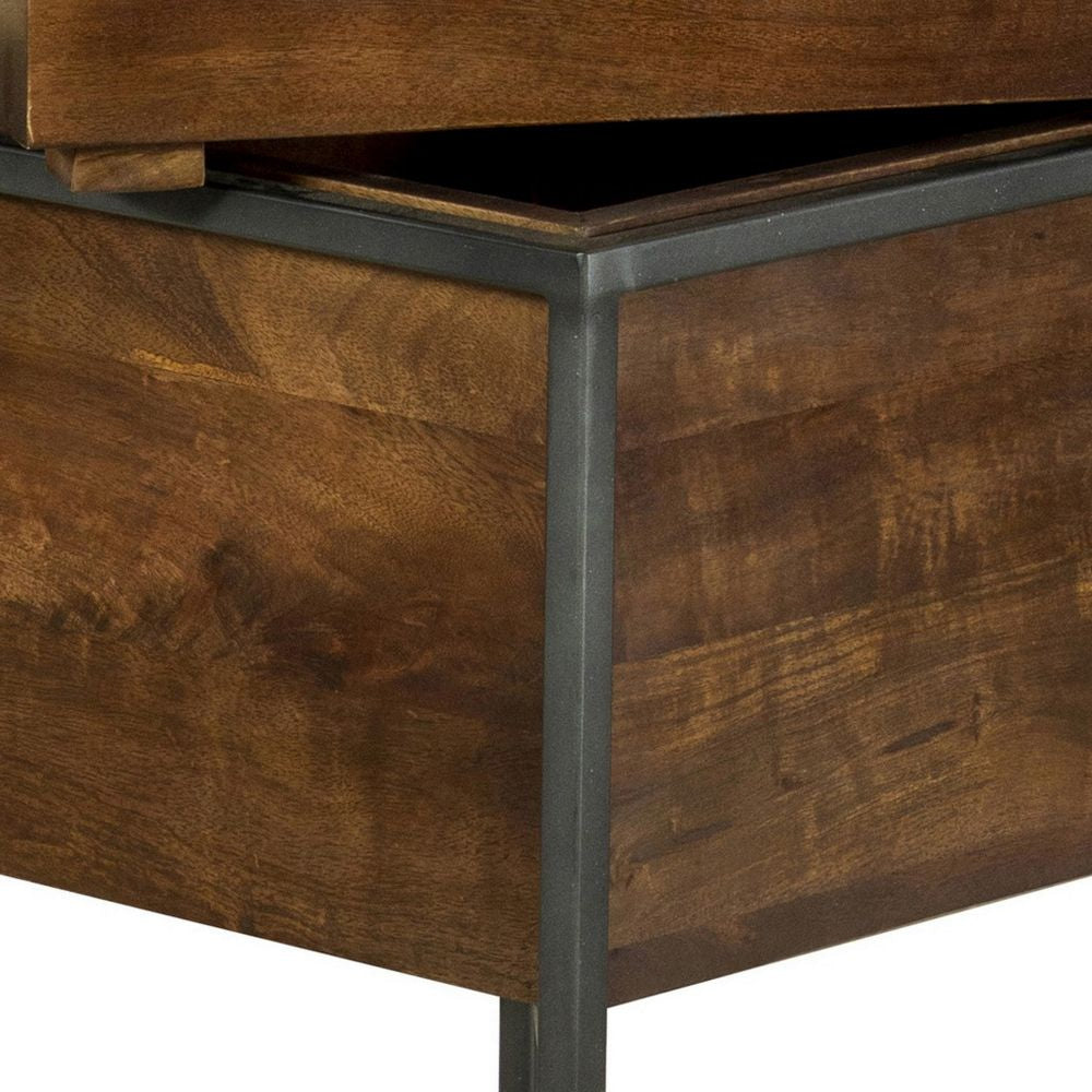 22 Inch Modern Square Accent Table Removable Tray Top with Storage Brown BM296658