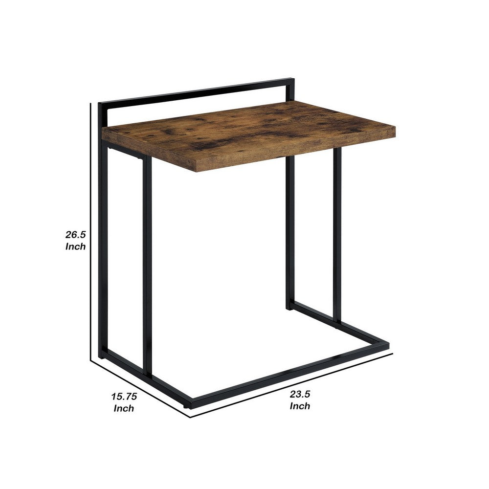 Dey C Table | 27" | Brown Top | Matte Black Metal Base