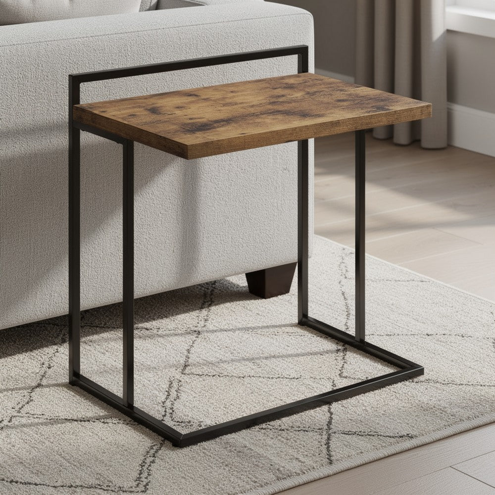Dey C Table | 27" | Brown Top | Matte Black Metal Base
