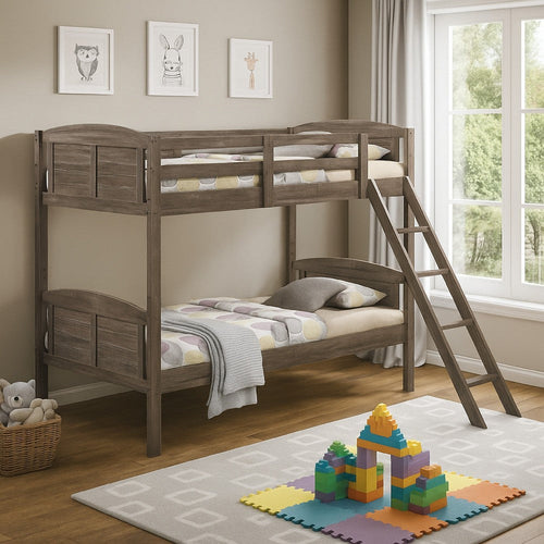 Bunk Bed | Twin Over Twin | Curved Headboards | Brown Finish