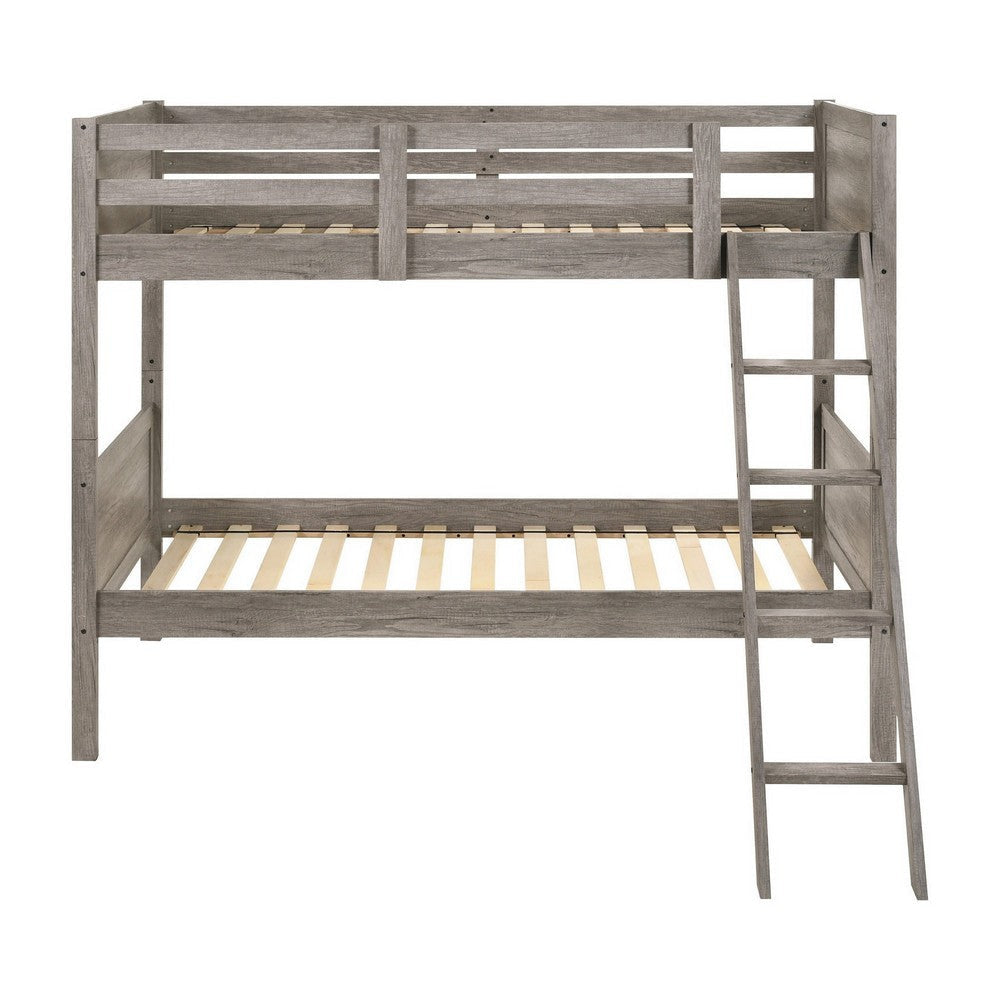 Twin Over Twin Bunk Beds Curved Headboards Ladder Straight Legs Taupe BM296681