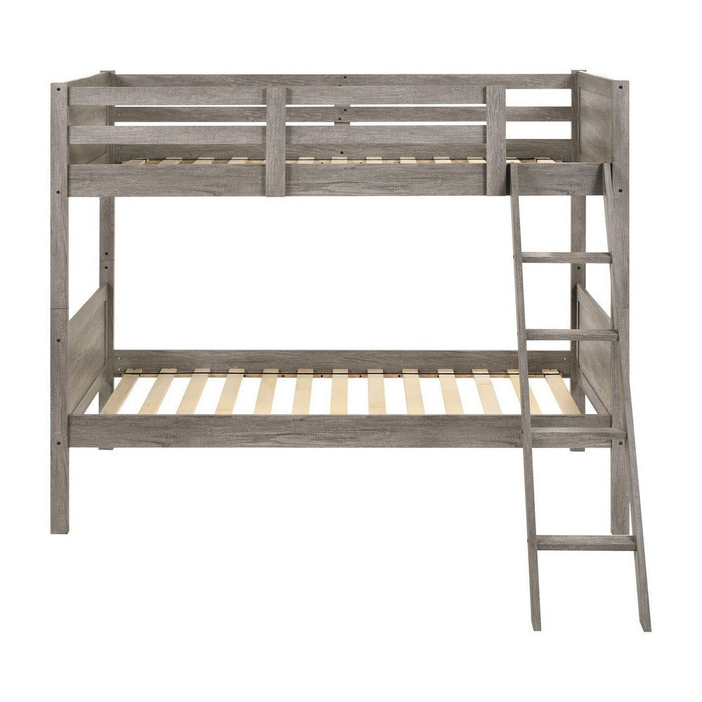 Twin Over Twin Bunk Beds Curved Headboards Ladder Straight Legs Taupe BM296681