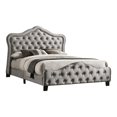 Pue Bed | King Size | Chesterfield Tufted | Smooth Gray Finish