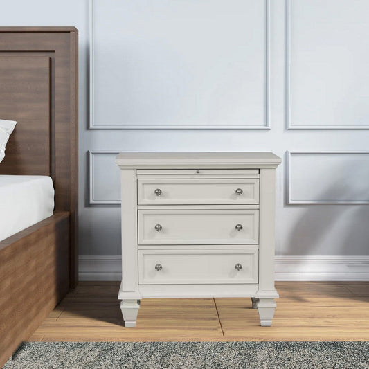 Lila 30 Inch Nightstand with Slide Out Tray, Felt Lined Top Drawer, White