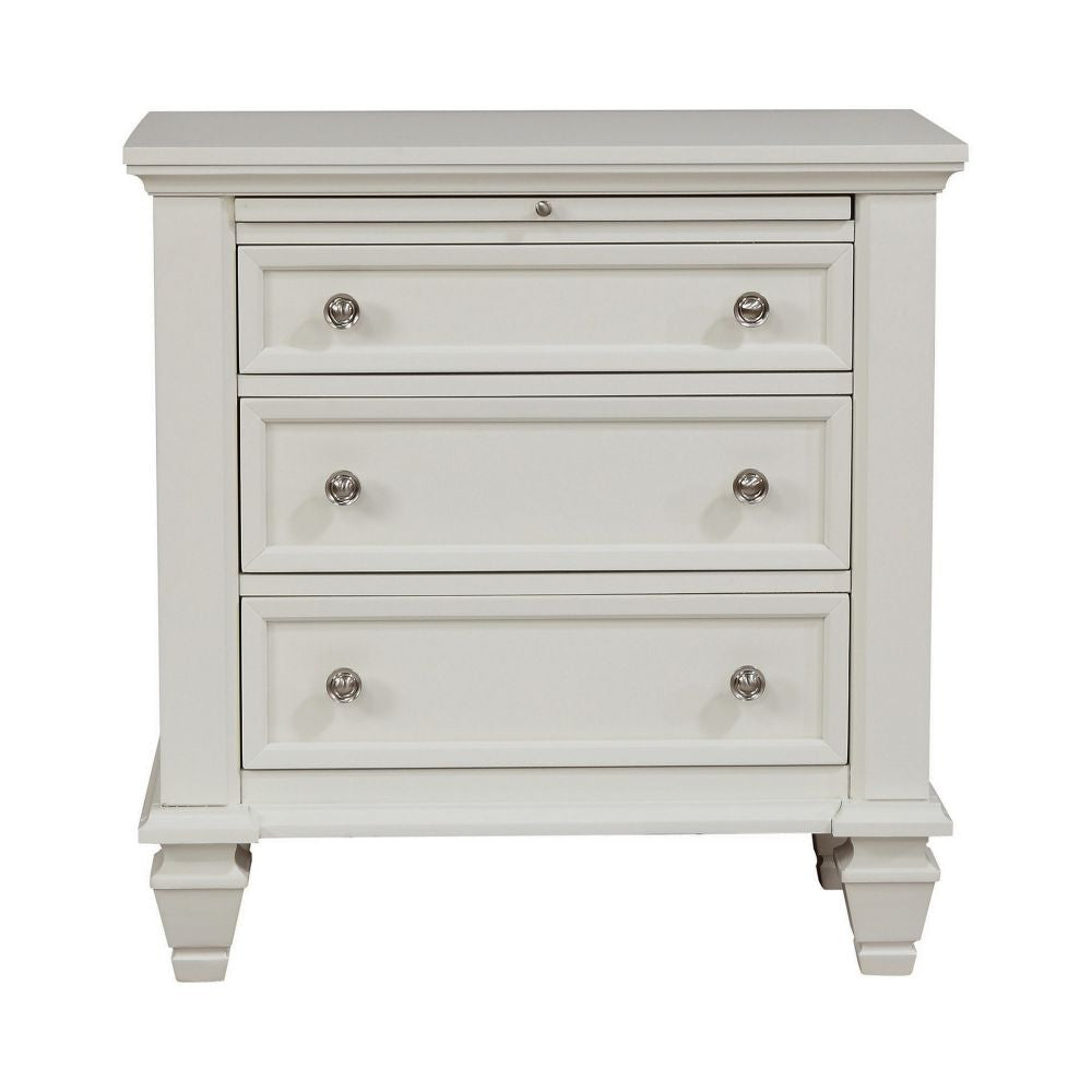 Lila 30 Inch Nightstand with Slide Out Tray, Felt Lined Top Drawer, White