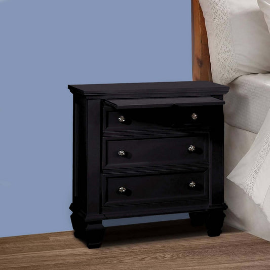 Lila 30 Inch Nightstand with Slide Out Tray, Felt Lined Top Drawer, Black By Casagear Home