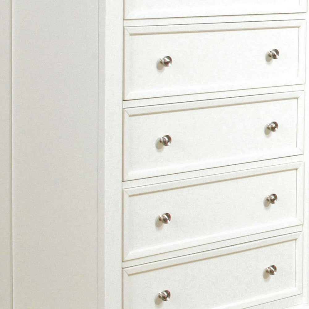 Lila 53 Inch Tall Dresser Chest 5 Drawers with Raised Panels White Wood By Casagear Home BM296707